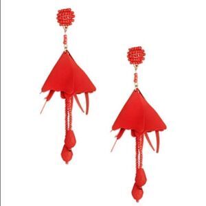 Expression Beaded Flower Drop Earrings-RED-One Size